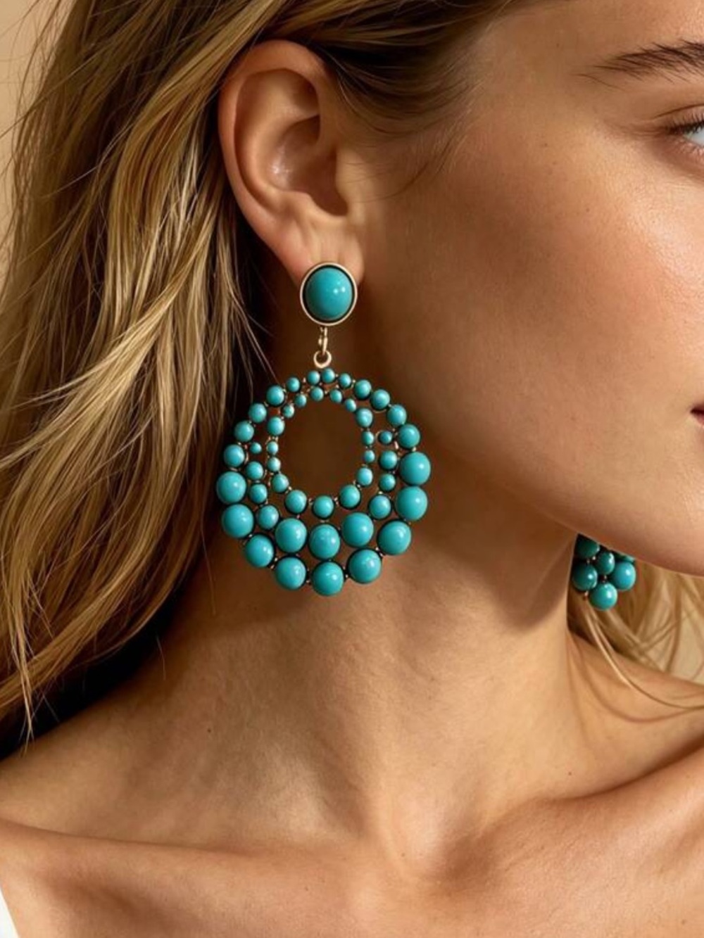 Fake Turquoise western style Decor Stud Earrings